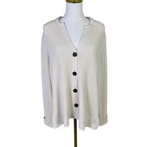 J Jill Knit V Neck Button Up Long Sleeve Sweater US Women's L Petite